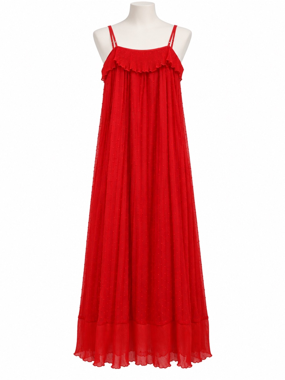 Free Generation Red Pleated Swiss Dot Maxi Dress Size Small NWT